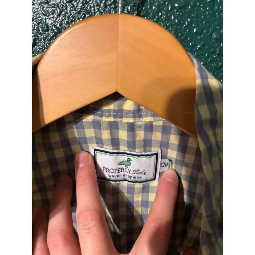 Properly Tied Yellow Blue Checkered One Piece Sz 12 Month